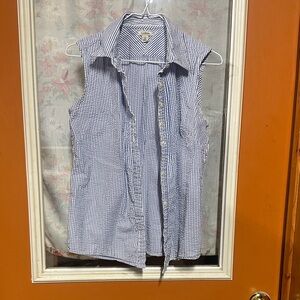 L.L. Bean Blue and White Striped Sleeveless Shirt